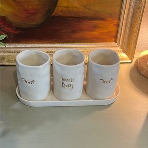 Rae Dunn White Ceramic Eyelash Bathroom Set